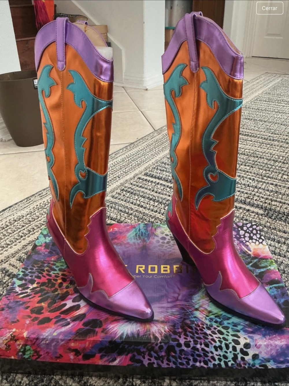 Cape Robbin Metallic Pink, Orange & Teal Women's Western Heeled Boots